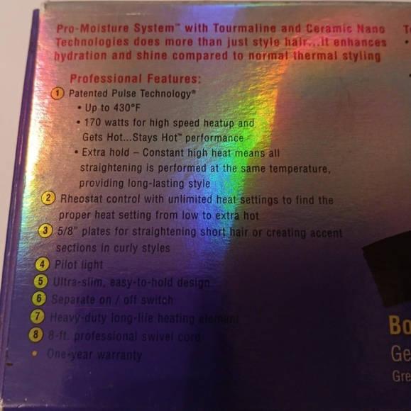 Tourmaline Tools Hot Tools Professional Tourmaline Ceramic 5/8" Flat Iron NIB - Picture 4 of 4